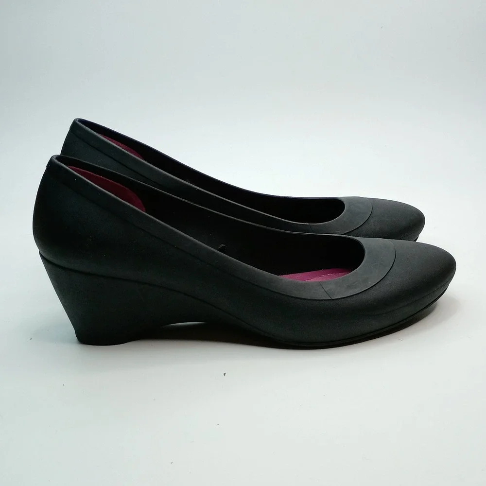 Crocs Lina‎ Wedge Pumps Womens 10 Black Dual Comfort Round Toe Shoes J4